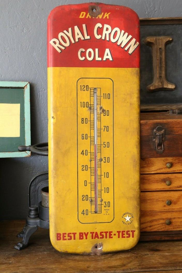 Vintage RC Royal Crown Cola Soda Pop Metal Thermometer Sign 1940s NEHI Corp STAR