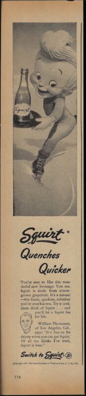 1947 SQUIRT Boy on Ice Skates Print Ad