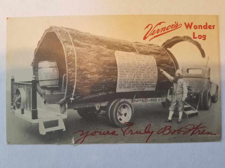 Vintage Vernor's Ginger Ale Wonder Log Advertising Original Postcard Free Ship!