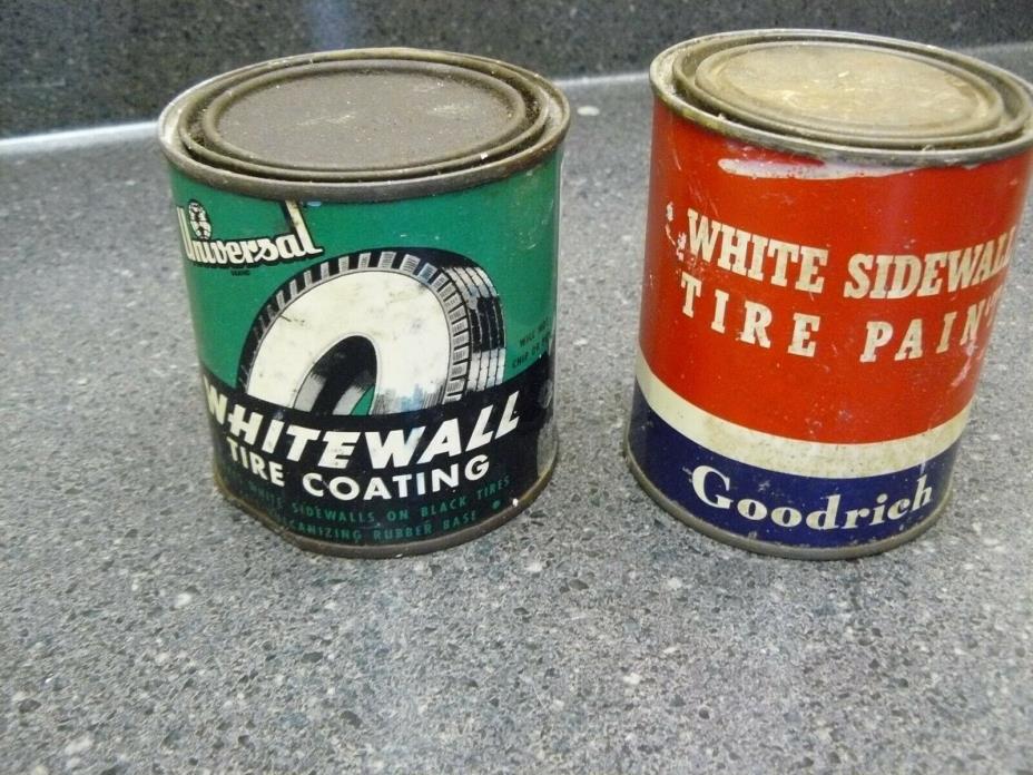 Pair of Vintage Goodrich Universal Automobile Whitewall Tire Paint Cans - EMPTY