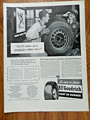 1942 B F Goodrich Tire Ad    35,377 Miles on a Synthetic Rubber Tire
