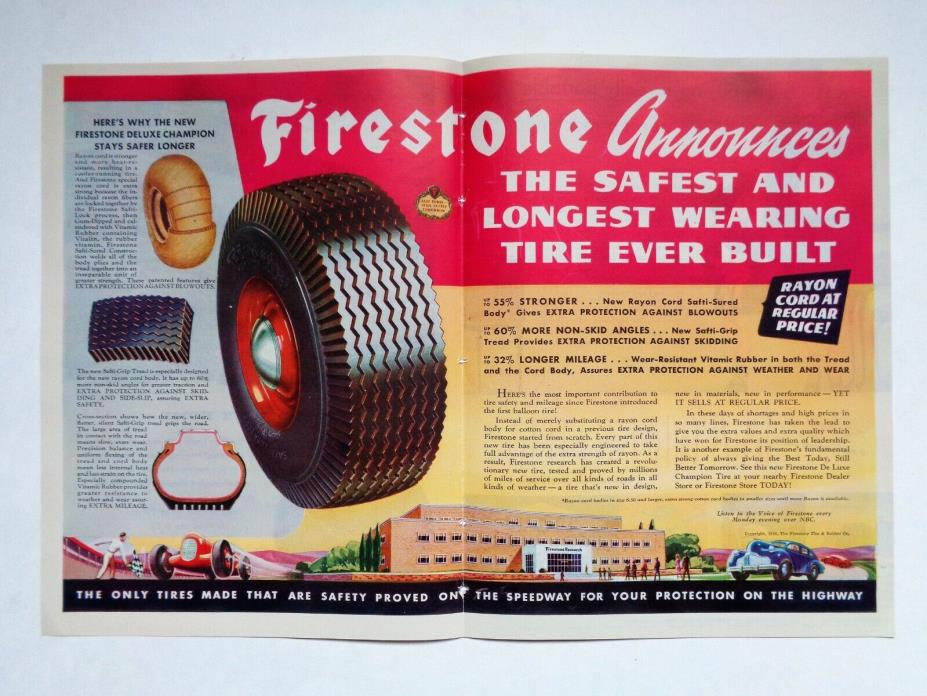 1946 FIRESTONE TIRES Original Magazine 2-Page Print Ad 16