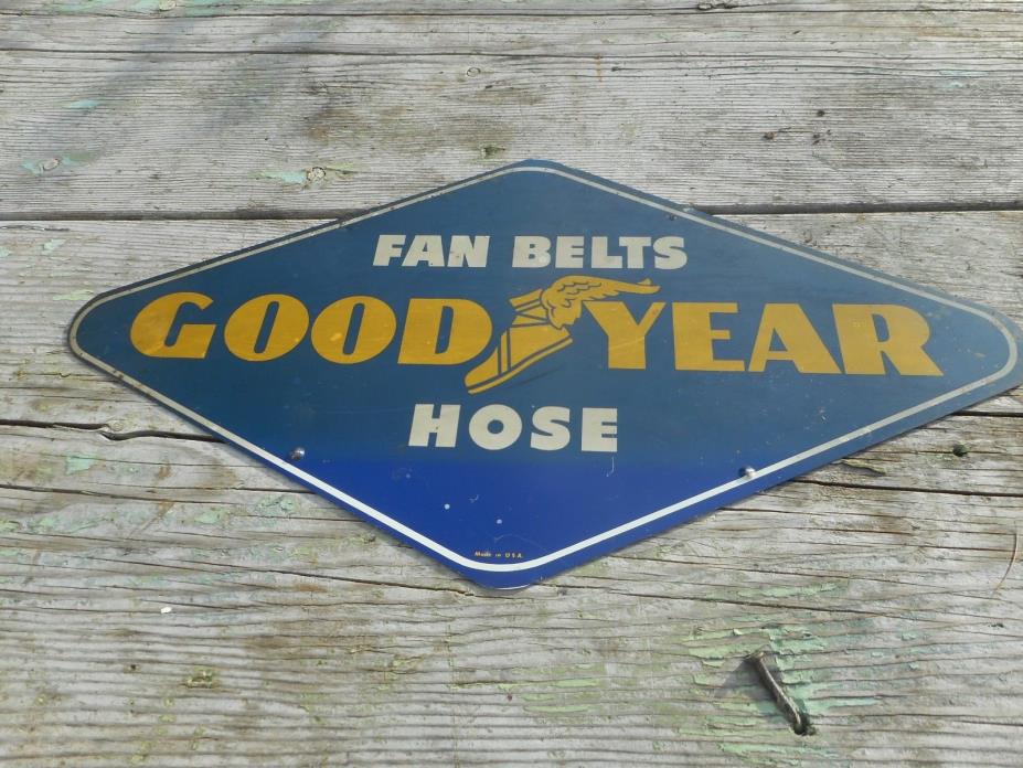 VINTAGE GOOD YEAR TIRES FAN BELT HOSE METAL ADVERTISING GAS STATION OIL SIGN