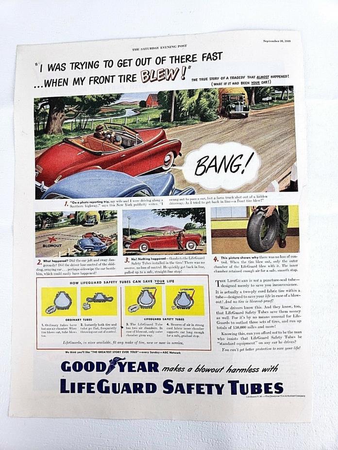Goodyear Tire Art Print Ad 1949 Life Guard Safety Tubes