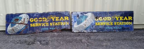Vintage Goodyear Service Center Metal / Porcelain Sign lot of 2 Rare Rare Rare