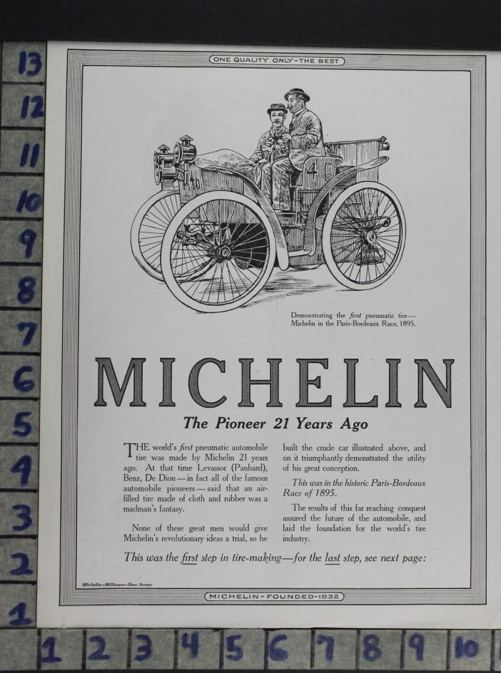 1916 AUTOMOTIVE TIRES MICHELIN PARIS BORDEAX LEVASSOR BENZ VINTAGE AD DS48