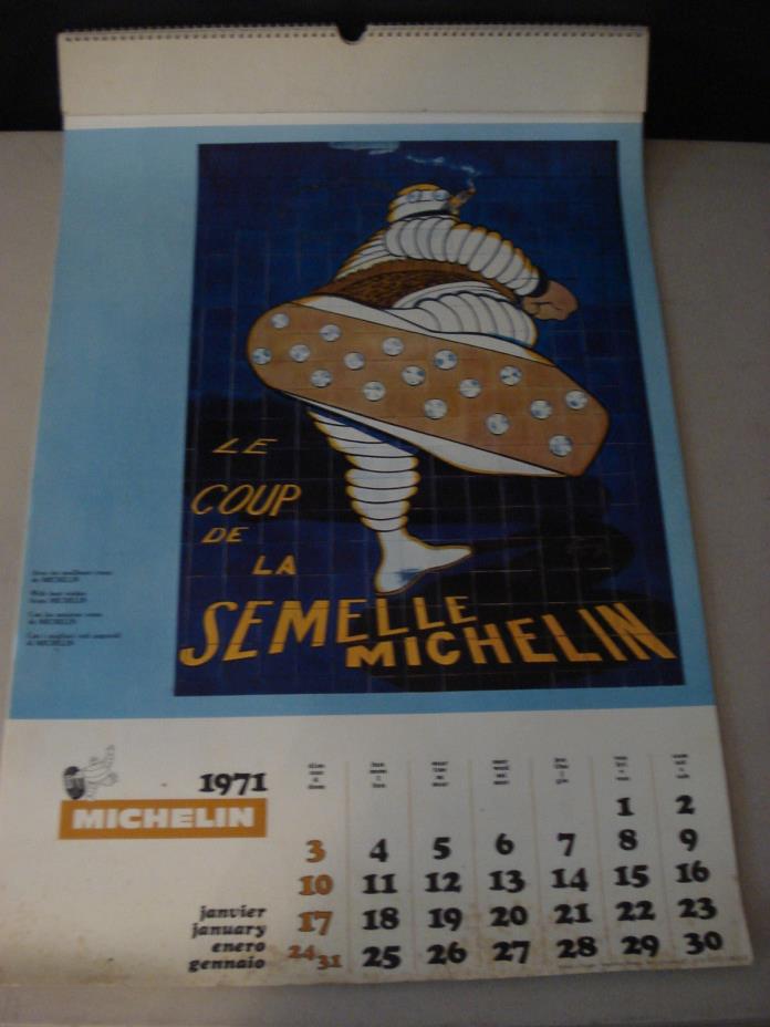 1971 Michelin Man Tire Advertising Large Calendar in French NOS