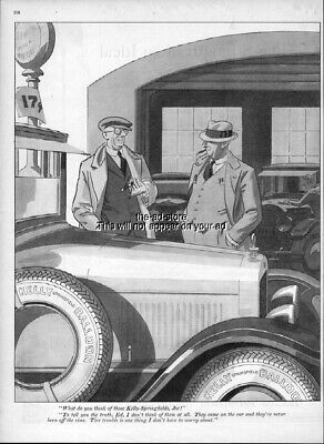 1926 Kelly Springfield Tires Garage Service Station Gas 17 cents Fellows Art Ad