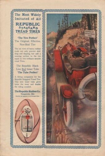 1916 REPUBLIC RUBBER INNER TUBE TIRE AUTO MOUNTAIN AD7668