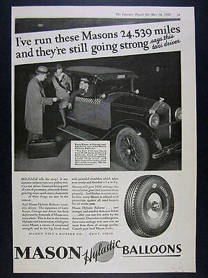 1928 Chicago Taxi Cab Driver photo Mason Balloon Tires vintage print Ad