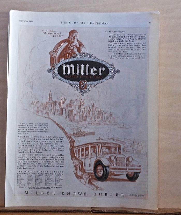 1926 magazine ad for Miller Tires - Geared To The Road, motor bus tires