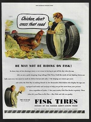 FISK tires chicken cross road art candle pajamas image 256 1945 Vintage Print Ad