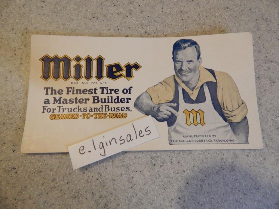 Miller Tire  Miller Rubber Company Akron, OH O Ohio Blotter circa 1925