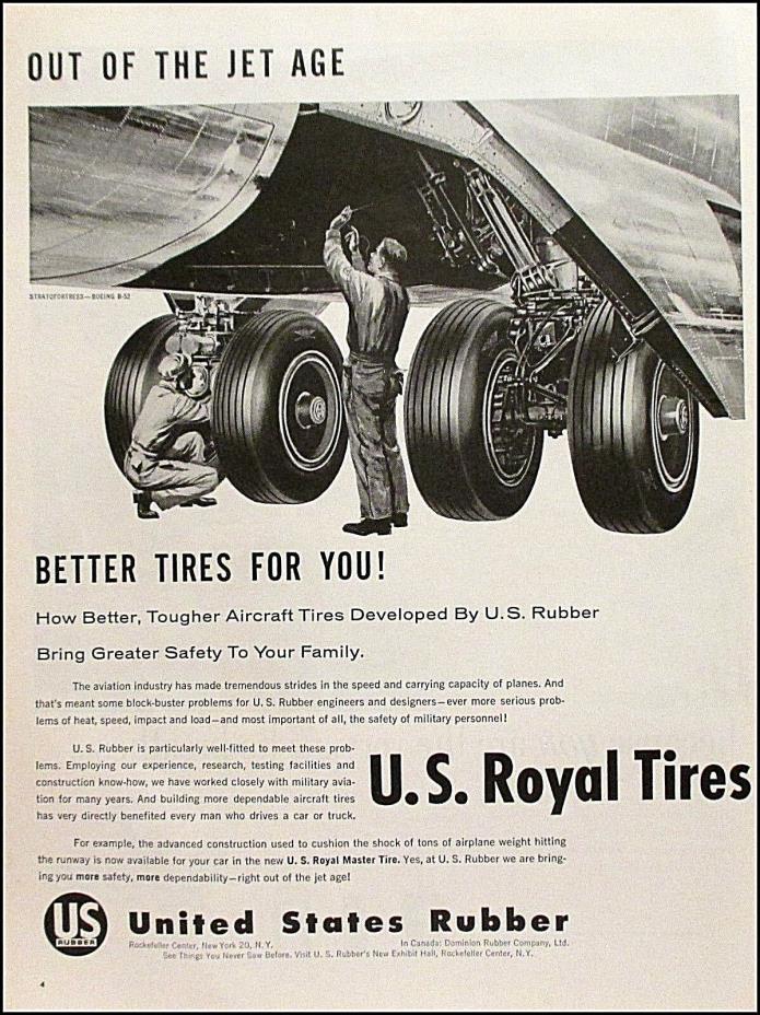 1957 U.S. Royal Tires Vintage Automotive Jet Plane Air-Craft Aviation Print Ad