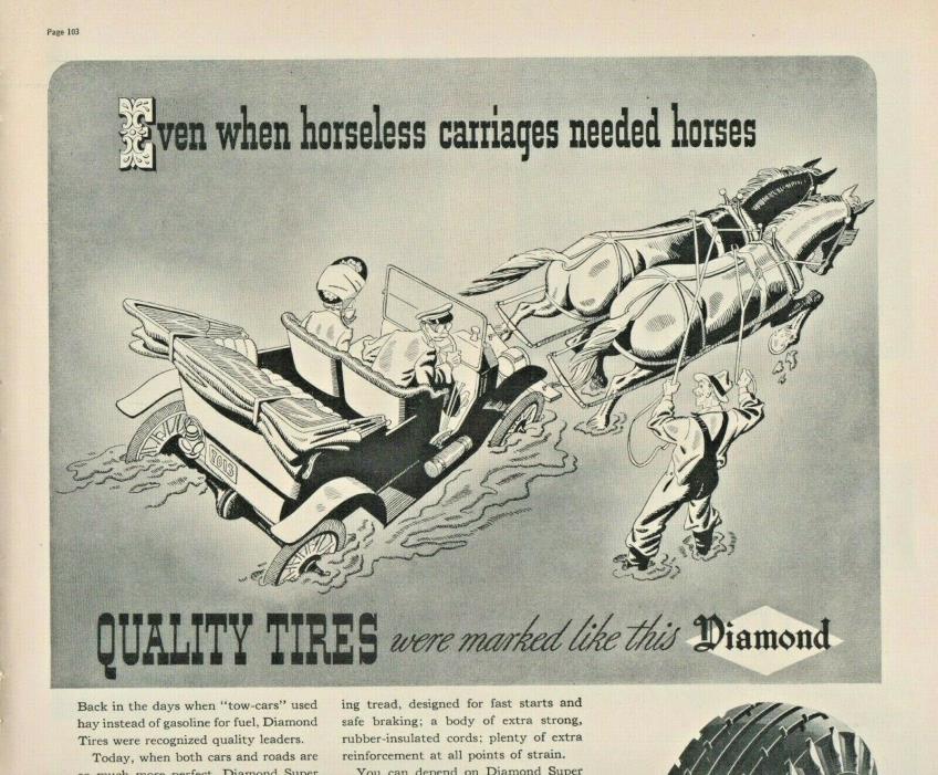 1937 Diamond Tires Automobile Vintage Print Ad Blowout Protected Tires