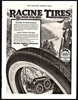 1920 RACINE Rubber Co. Tires AD Vintage Antique Old Tire Advertising