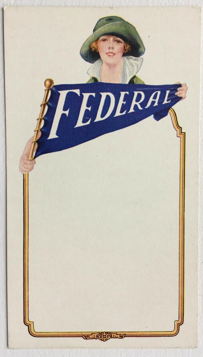 Advertising Postcard; Federal Tires; Pretty Woman & Banner; 6.25