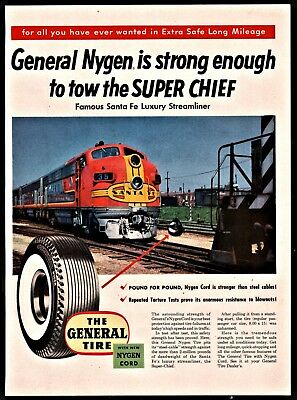 1954 SANTA FE RAILROAD Super Chief General Nygen Tire Vintage Photo AD