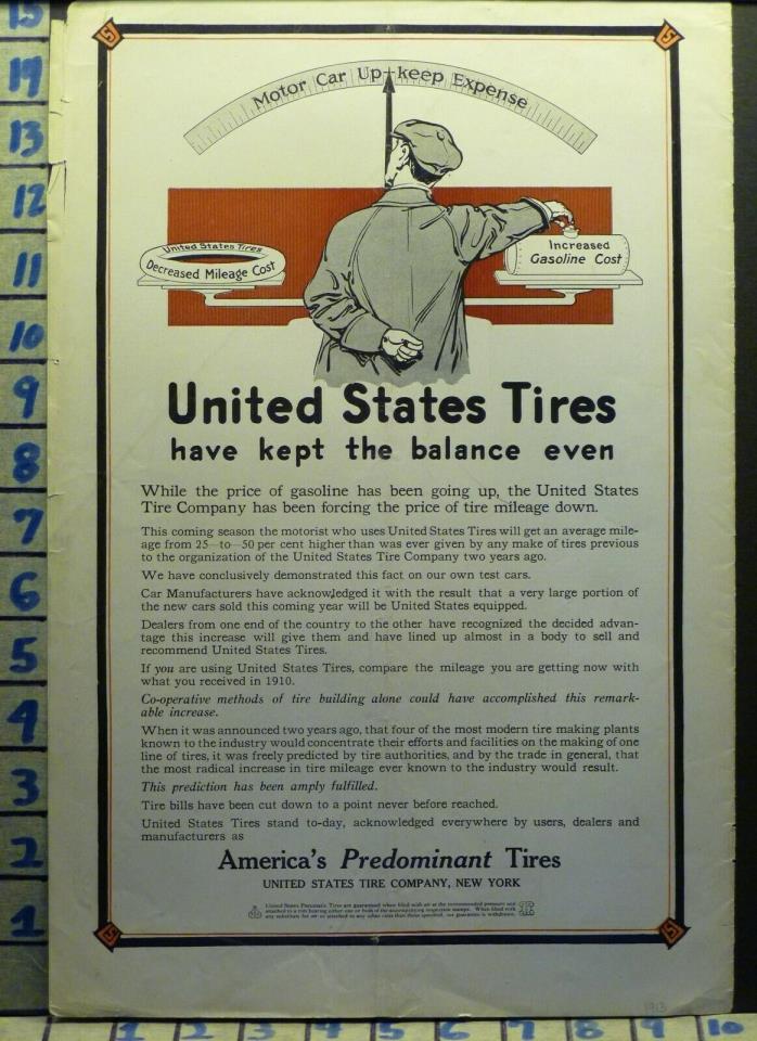1913 UNITED STATE TIRE CAR AUTO TRUCK SPORT MOTOR TRAVEL    R92