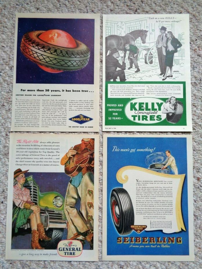Four 1946 Tire Print Ads Good Year Kelly General 10 3/4