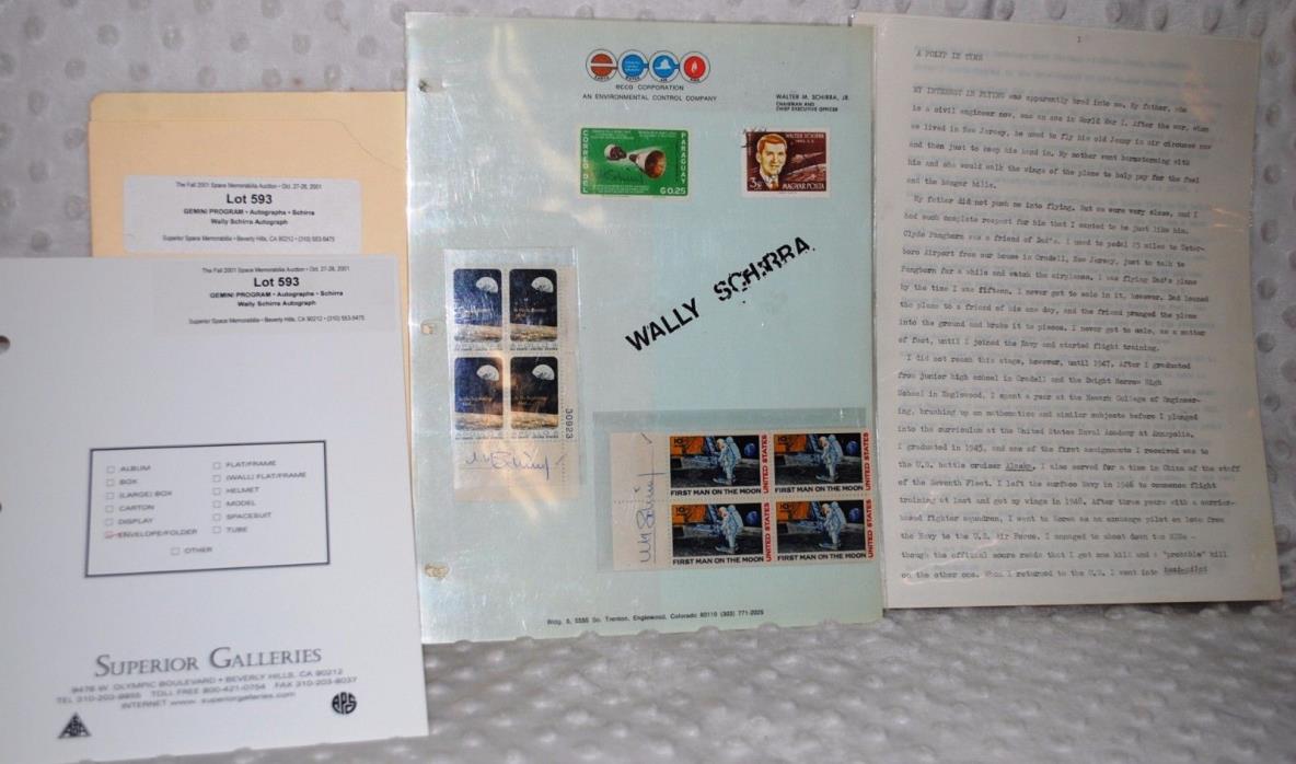 Wally Schirra RARE Signed Stamps on Original Letter Head w/ Signed Typed Letter