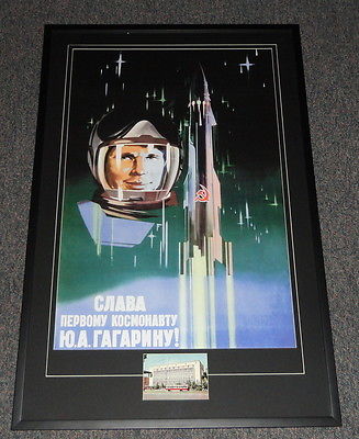 Yuri Gagarin Signed Framed 27x41 Poster Display JSA