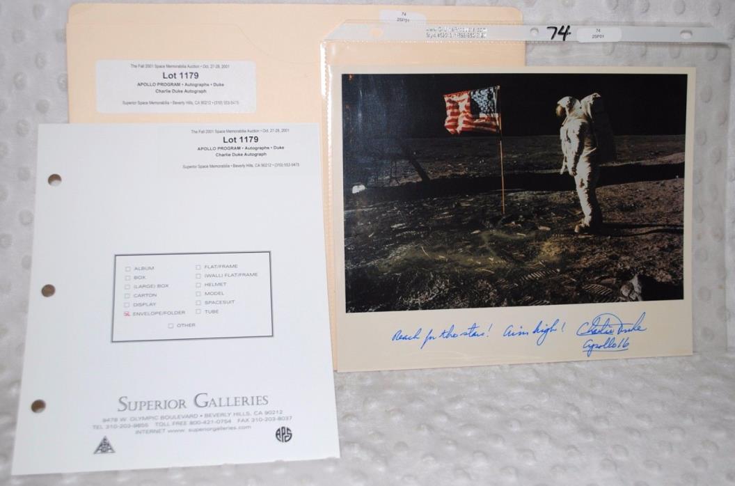 Charlie Duke Autographed Apollo 16 Photo - Lunar surface