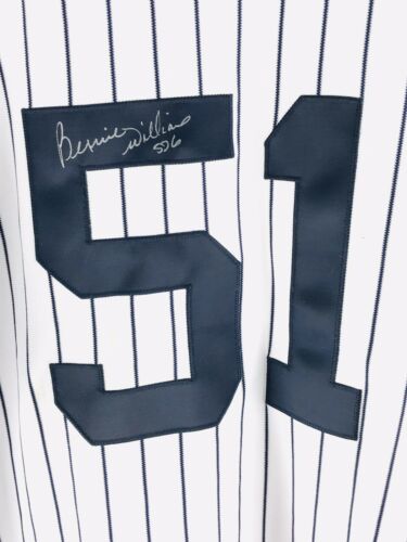 MLB Majestic SIGNED #51 BERNIE WILLIAMS Jersey NY Yankees Stripes Authentic 48