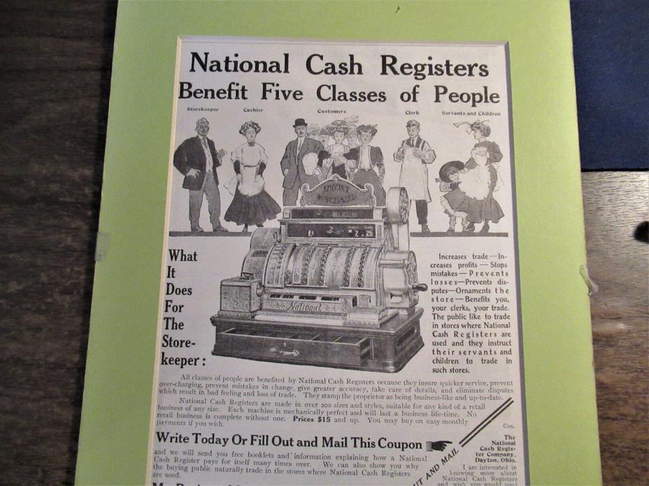 ANTIQUE NATIONAL CASH REGISTER ORIGINAL Ad 1908