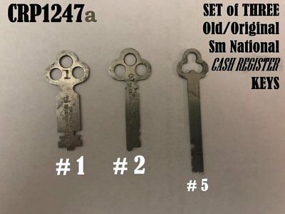 OLD ORIG Sm Mdl 313 Brass National Candy Store Cash Register KEYS (Set of THREE)