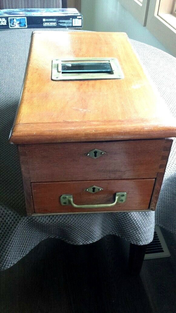 Antique Wooden Cash Register Or Till With Key