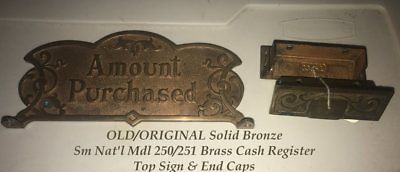 OLD / ORIG RARE Sm Nat'l Mdl 250 Barber Shop Cash Register Top Sign AND END CAPS