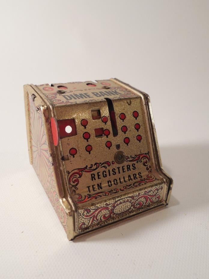 Vintage Tin Toy Metal Miniature Cash Register Dime Bank As Pictured