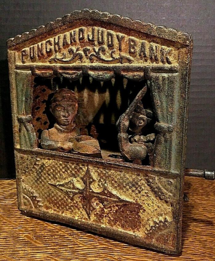 Antique PUNCH & JUDY Mechanical Cast Iron Toy Bank