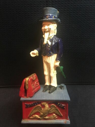 Vintage Cast Iron Uncle Sam Mechanical Bank