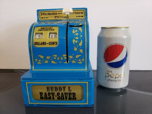 Red Metal Buddy L Easy Saver 3 Coin Register Bank blue EUC works