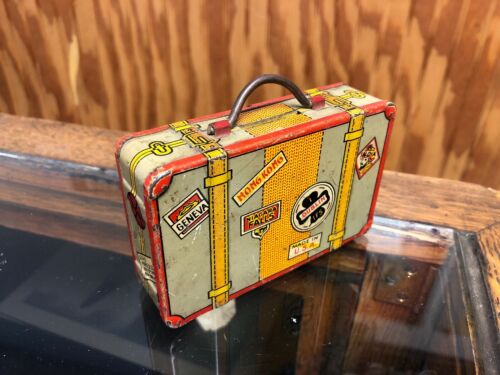 Vintage Louis Marx Tin Litho Suitcase Coin Bank 1940s Marx Tin Suitcase Toy Bank