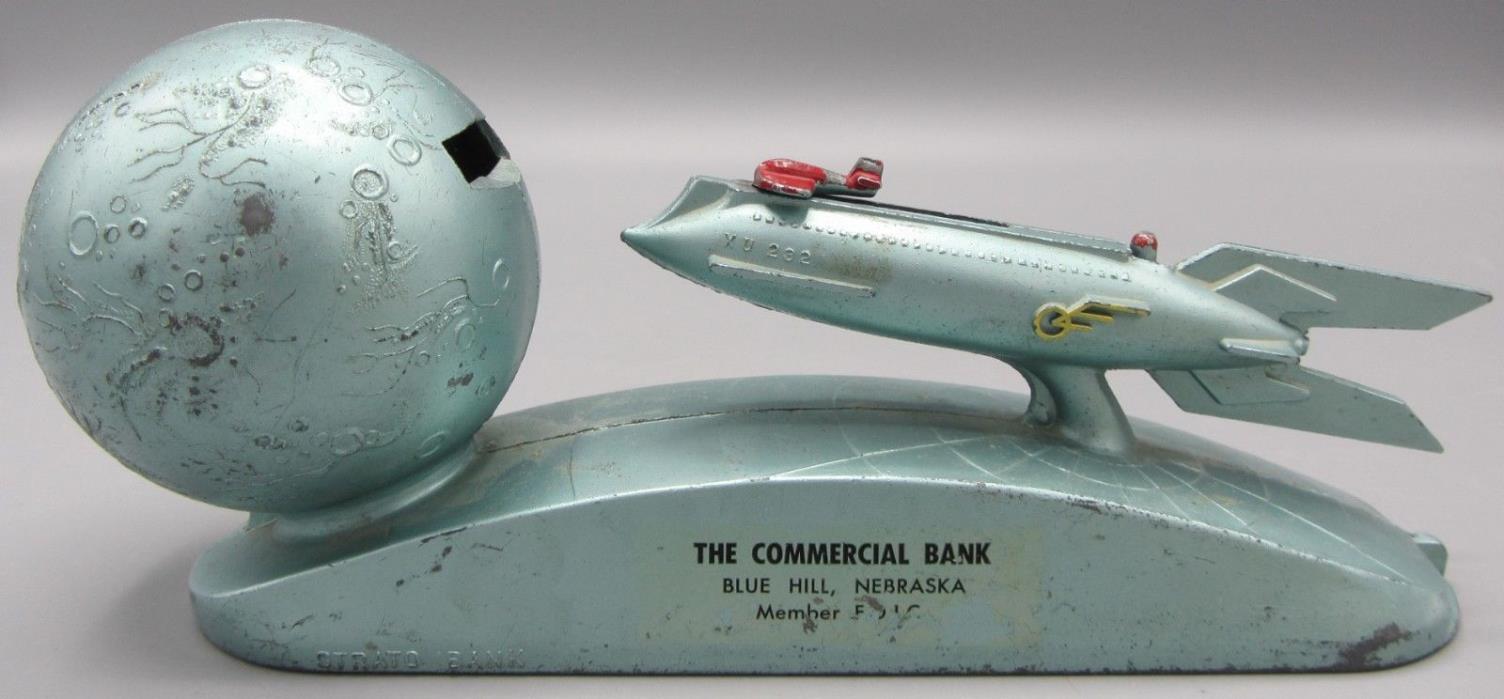 Vintage Rocket Spaceship STRATO BANK by Duro Mold Mfg. 1950s 60s Blue Hill, NE