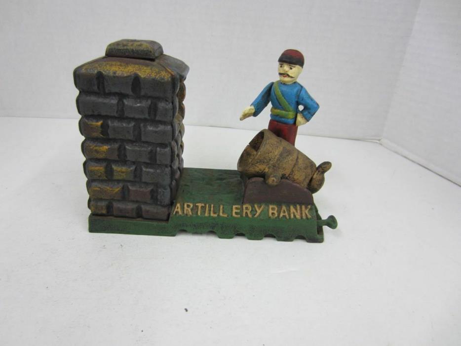 Vintage ARTILLERY BANK Cast Iron Mechanical Coin Bank