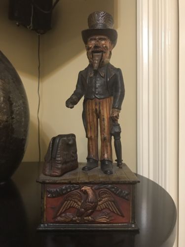 Antique Rare Uncle Sam Cast Iron Mechanical Bank Shepard Hardware Pat. June 1886