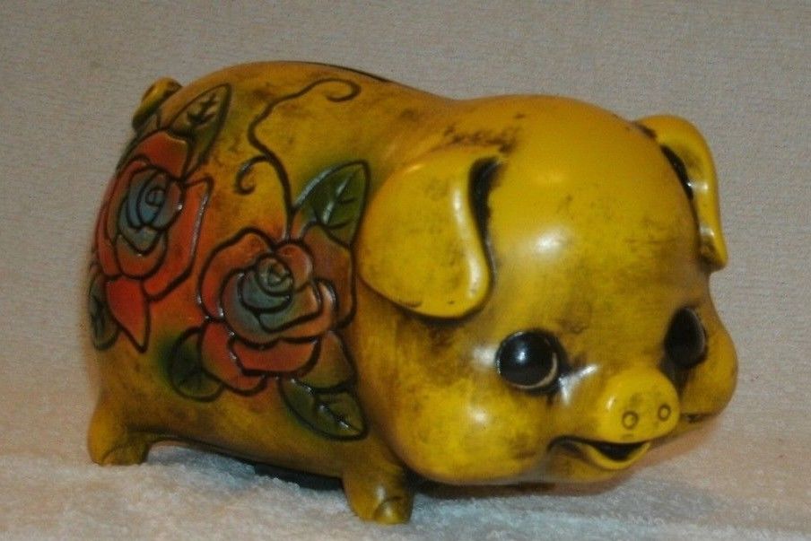 Vintage 60's Retro Mod flower child Piggy Bank cute little pig!
