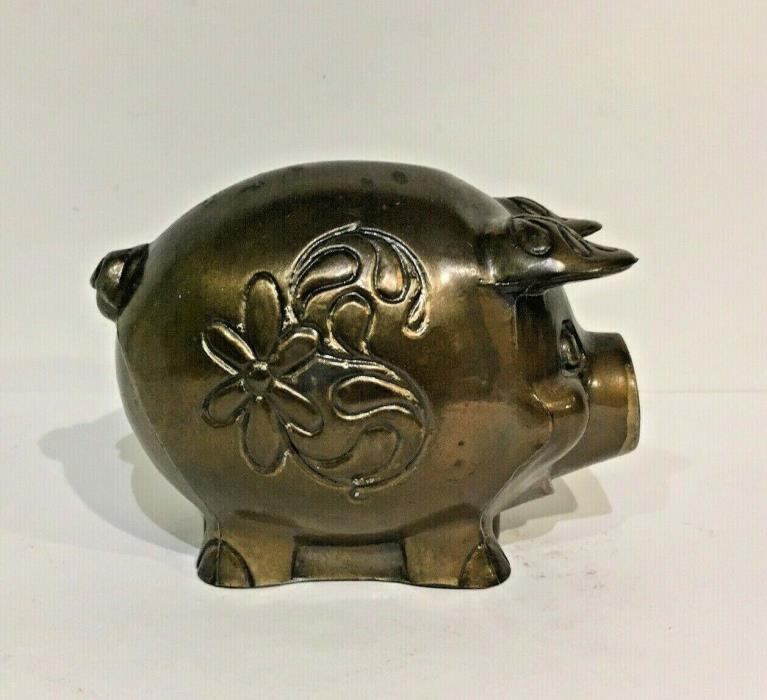 Vintage MANCHESTER FINANCIAL BANK OF SAINT LOUIS Collectible Brass Pig Coin Bank