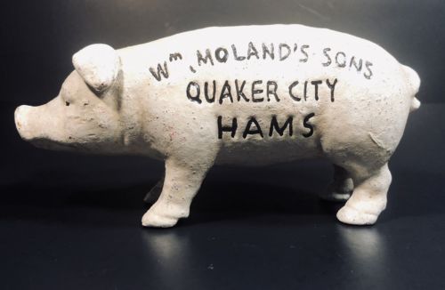 Wm. Moland's Sons Quaker City Hams Vintage Pig Cast Iron Bank