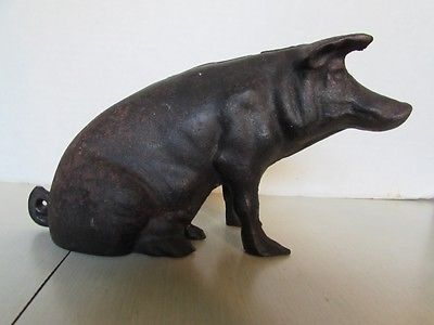 Antique Original Cast Iron Sitting Pig Still Bank