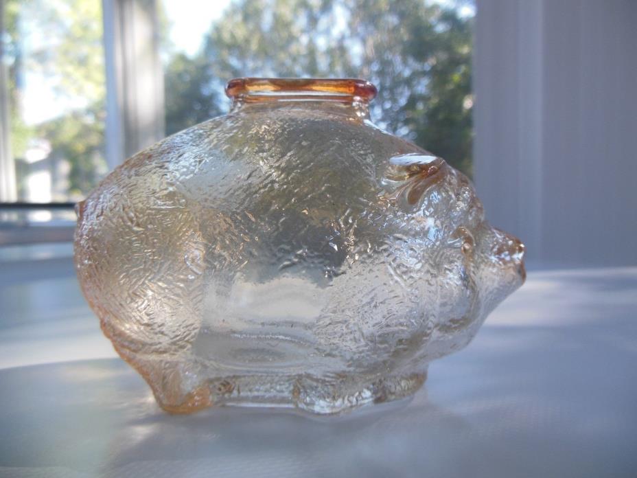 VINTAGE ANCHOR HOCKING SMALL AMBER GLASS PIGGY BANK IRIDESCENT