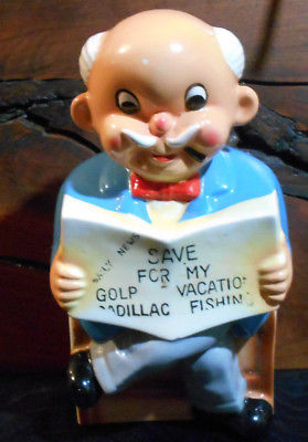 Vtg Old Man in a Chair Bank w/Retirement Fund - Made in JAPAN