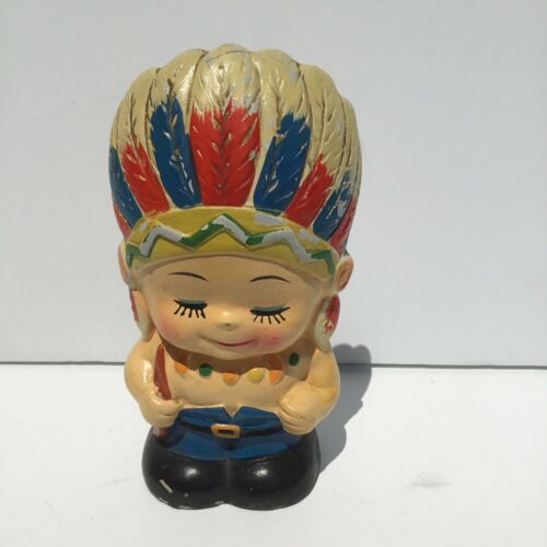 NS Berrie Little Indian Chief  Coin Bank 1971 Marked In Japan 7”