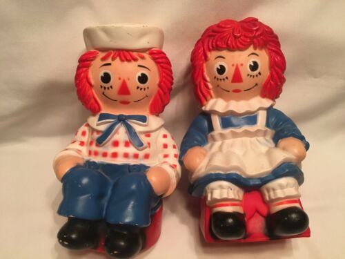 Vintage Raggedy Ann and Andy Plastic Coin Banks Bobbs Merrill 1972 10 1/2