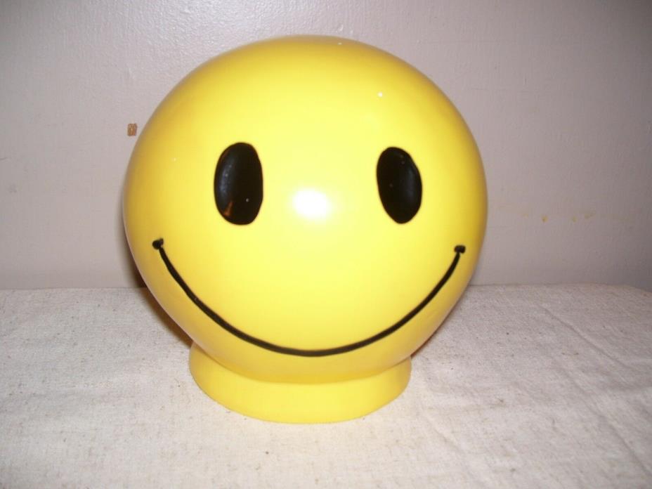 VTG 1972 ROY INC. YELLOW SMILEY FACE BANK W/STOPPER PLASTIC CENTRAL BANK MIAMI