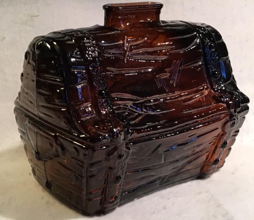 VVINTAGE AMBER GLASS PIRATES TREASURE CHEST MONEY COIN BANK